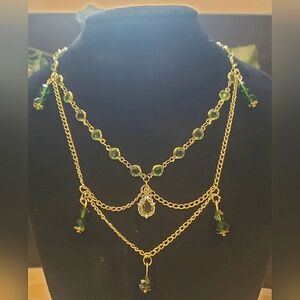 Handmade Beautiful Green & Gold Colour Pendants Necklace With Adjustable Length